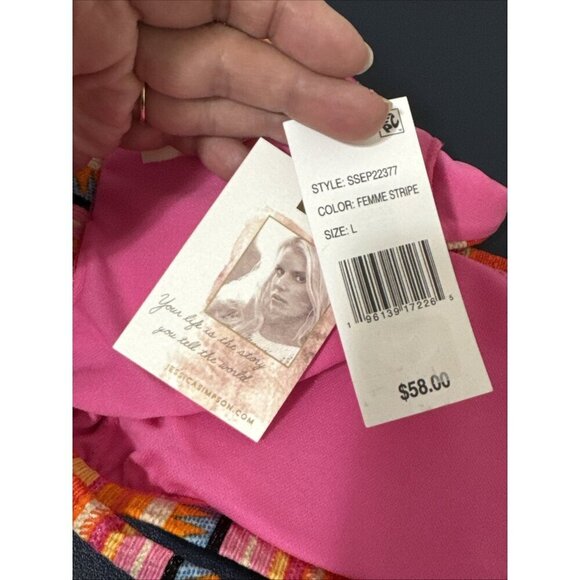 Jessica Simpson Women's L Multi Striped Swim Top NWT - Picture 8 of 13